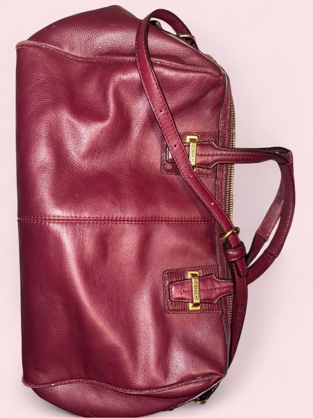 Coach Burgundy Leather Shoulder Bag with Gold Hardware